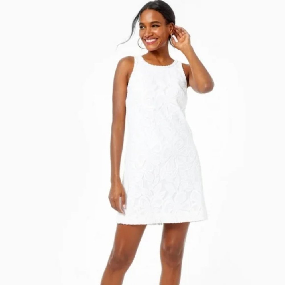 Lilly Pulitzer Marquette Shift Dress in Wildflower Lace Resort White